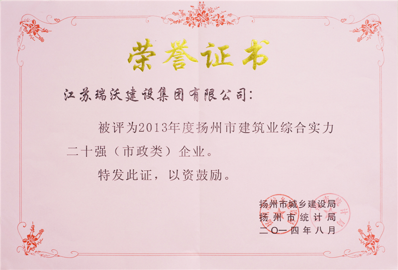 2013年揚州建筑業(yè)綜合實力二十強